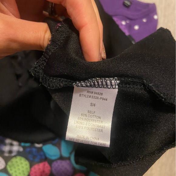 Purple long sleeved chiffon ruffle dress with pink heart print & pearl neckline - Picture 3 of 4